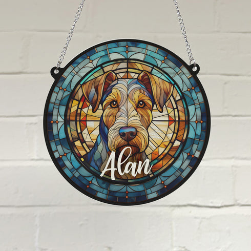 Airedale Terrier Personalised Stained Glass Effect Suncatcher